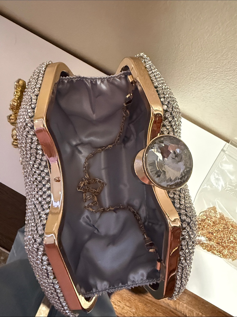 Crystal-Embellished Silver Evening Clutch - Picture 3 of 3